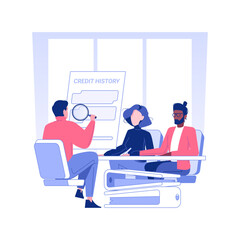 Poster - Assessment of borrower isolated concept vector illustration. Mortgage broker checking credit history of young couple, real estate business, borrower assessment process vector concept.