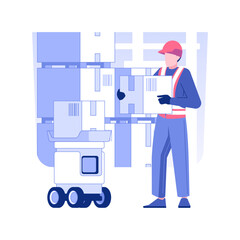 Poster - Picking robots isolated concept vector illustration. Autonomous mobile goods-to-person robots at the factory, wholesale and warehousing business, foreign trade industry vector concept.