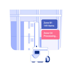 Poster - Inventory robots isolated concept vector illustration. Autonomous mobile inventory robot in retail store, wholesale and warehousing business, foreign trade industry vector concept.