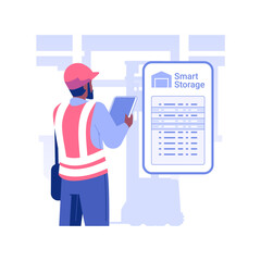 Poster - Inventory tracking isolated concept vector illustration. Warehouse worker with tablet checking goods in stock, wholesale idea, foreign trade, inventory tracking software vector concept.