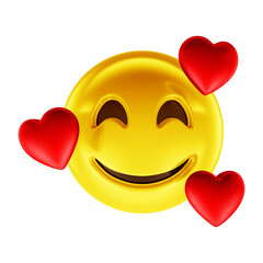 Wall Mural - very passionate 3d emoji with 3d hearts around