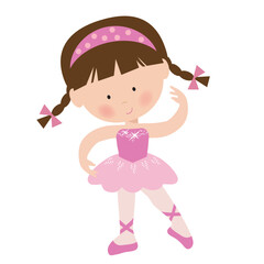 Wall Mural - Cute little ballerina girl vector cartoon illustration