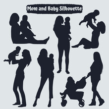 Collection Of Mom And Baby Silhouettes In Different Poses