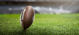 Fototapeta  - American football ball on the grass of a stadium - copyspace