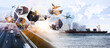 © sittinan - The world logistics  background or transportation Industry or shipping business, Container Cargo  shipment  truck delivery airplane  import export Concept