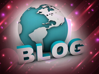 Poster - 3d illustration blog with  globe with digital background 