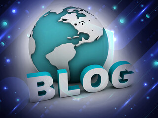 Poster - 3d illustration blog with  globe with digital background 