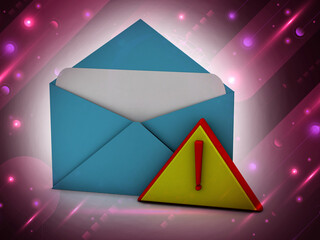 Poster - Alert email message concept Exclamation mark in  envelope isolated , 3D rendering