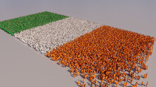 A Crowd Of People Congregating To Form The Flag Of Ireland. Irish Banner On White.