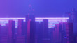 Leinwandbild Motiv 3d render of Cyber night mega city landscape scene. Light glowing and reflection on dark tech scene. Night life. Technology network for 5g. Beyond futuristic of Sci-Fi Capital city and building scene.