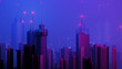 Leinwandbild Motiv 3d render of Cyber night mega city landscape scene. Light glowing and reflection on dark tech scene. Night life. Technology network for 5g. Beyond futuristic of Sci-Fi Capital city and building scene.