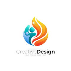 Wall Mural - People logo with fire design combination, 3d colorful logos
