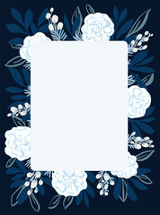 Wall Mural - Bridal Blooms card with white roses and branches on blue background