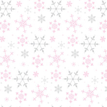 Pink And Silver Snowflakes Seamless Pattern