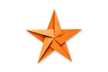 Wall Mural - orange paper star origami isolated on a white background