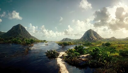 Beautiful landscape of a caribbean Island and its sandy beaches