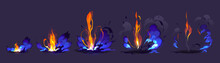 Magic Smoke Explode Process Animation Sprite Sheet. Cartoon Clouds, Steam Vfx Explosion Animated Shot, Sequence Frame. Puff Effect Movement Storyboard Motion, Vector Flash Boom Isolated Elements Set