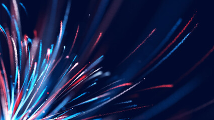 Aufkleber - Blue high tech field with glow particles lines. Hi-tech information flow, blockchain, bigdata visualization. 