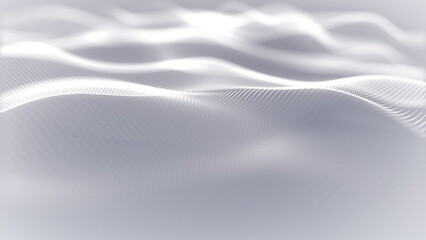 Aufkleber - Particles white wave Cyber technology background loop. Abstract seamless animation of mesh glowing dots digital luxurious wave particles flows background, Motion of digital data flow.