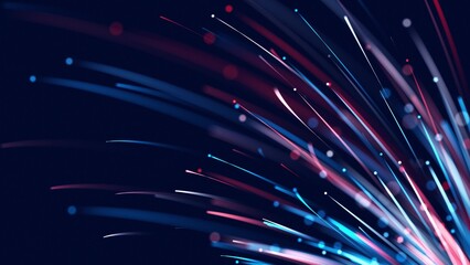 Aufkleber - Blue high tech field with glow particles lines. Hi-tech information flow visualization. The concepts of business, finance, game, internet, data, education, technology, biology, digital, web.