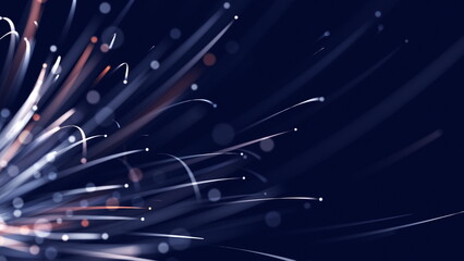 Poster - Blue high tech field with glow particles lines. Hi-tech information flow visualization. The concepts of business, finance, game, internet, data, education, technology, biology, digital, web.