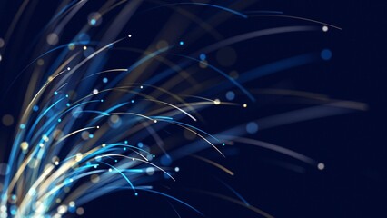 Poster - Blue high tech field with glow particles lines. Hi-tech information flow visualization. The concepts of business, finance, game, internet, data, education, technology, biology, digital, web.