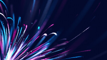Aufkleber - Blue high tech field with glow particles lines. Hi-tech information flow, blockchain, bigdata visualization. The concepts of business, game, data, education, biology, digital, web.