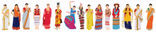 Illustration Of A Crowd Of Women From Diverse Ethnic. Indian Womens.