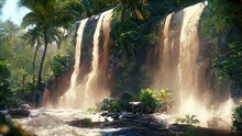 Beautiful Landscape Scene Of A Tropical Waterfall