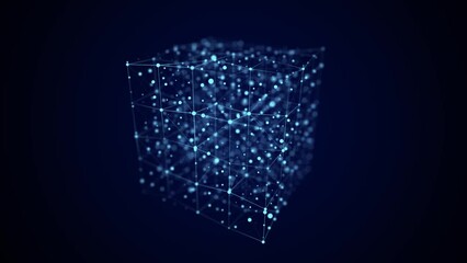 Technology blockchain concept. Visualization of the dynamic flow of the cryptocurrency industry. Big data flow connections. Network connection structure. 3D Rendering.