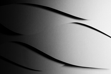 Poster - carbon grey contrast gradient abstract geometric background with fly horizontal curved waves in hard