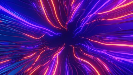 Wall Mural - wires with neon lighting. 3d render of a futuristic scene.