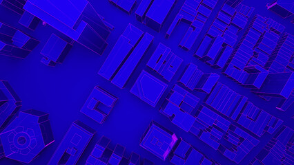 Wall Mural - Top view on metaverse city. Ultraviolet cyberpunk town. 3d render illustration