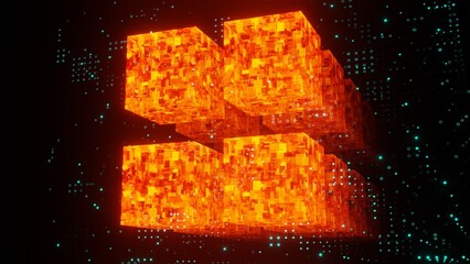 Wall Mural - Technological cubic shapes. 
Futuristic scene, 3d render.