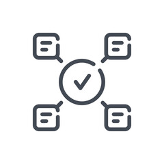 Fototapete - Comments approval and text confirmation line icon. Chat boxes and check mark in circle vector outline sign.
