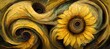 © Everlasting Dreams - Surreal ammonite swirls and petal spirals with golden yellow sunflowers and hints of teal green colors. Imaginative floral fresco type illustration art that is out of the ordinary and fascinating.