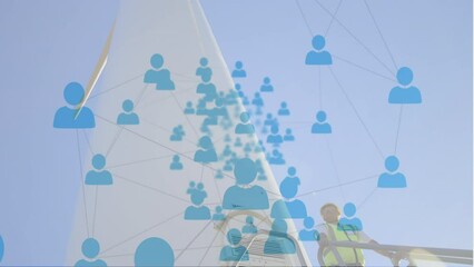 Poster - Animation of network of profile icons over male architect standing on a windmill