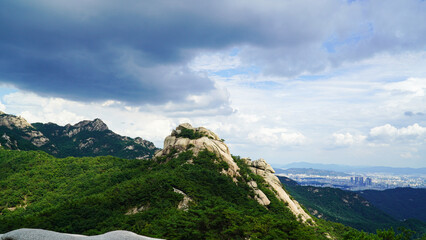 Sticker - A party of clouds in the rainy season and sky of Bukhansan Mountain