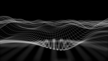 Poster - Abstract Digital Waving Lines Fx Background Loop/ 4k animation of an abstract background with digital fractal particle lines waving and seamless looping