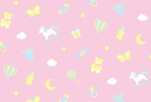 Seamless Pattern With A Set Of Baby Items For Banners, Cards, Flyers, Social Media Wallpapers, Etc.