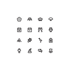 Wall Mural - New year icon set, Japanese traditional lucky items, Minimal linear vector icons.