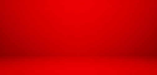 Wall Mural - Empty red color studio table room background. Banner for advertise product