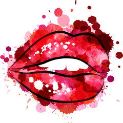 Wall Mural - beautiful red lips with rainbow paint splash decorative elements. conceptual vector illustration in 