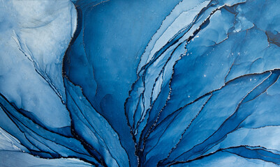 Abstract blue art background, paint. Waves