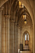 Vertical View Of The Arches In A Medieval Cathedral Hallway