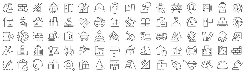 Poster - Set of industry and construction line icons. Collection of black linear icons
