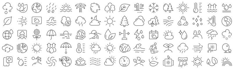 Wall Mural - Set of weather and nature line icons. Collection of black linear icons