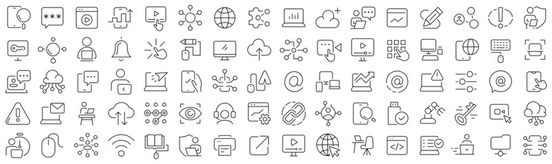 Sticker - Set of information technology line icons. Collection of black linear icons