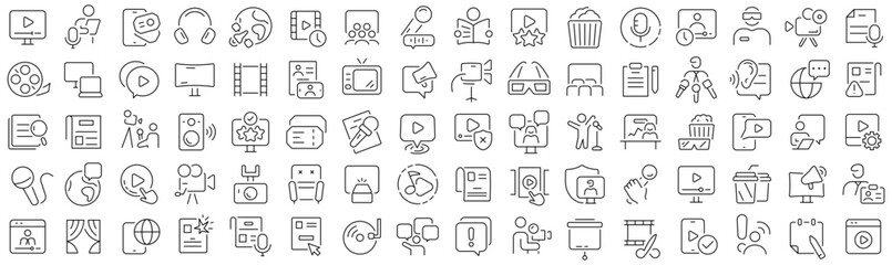 Poster - Set of television media line icons. Collection of black linear icons