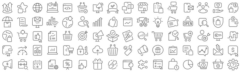 Aufkleber - Set of marketing and advertising line icons. Collection of black linear icons